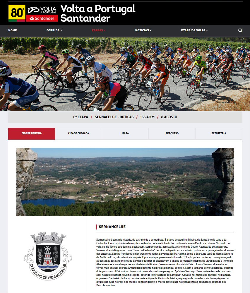 6ª etapa da Volta a Portugal em Bicicleta arranca em Sernancelhe, no dia 8 de agosto